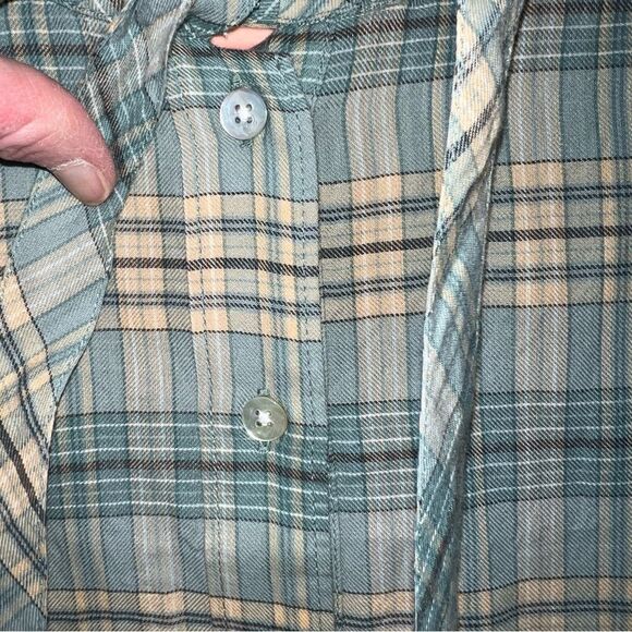Faherty blue and green plaid button down long sleeve shirt w neck tie Sz small - Picture 8 of 11